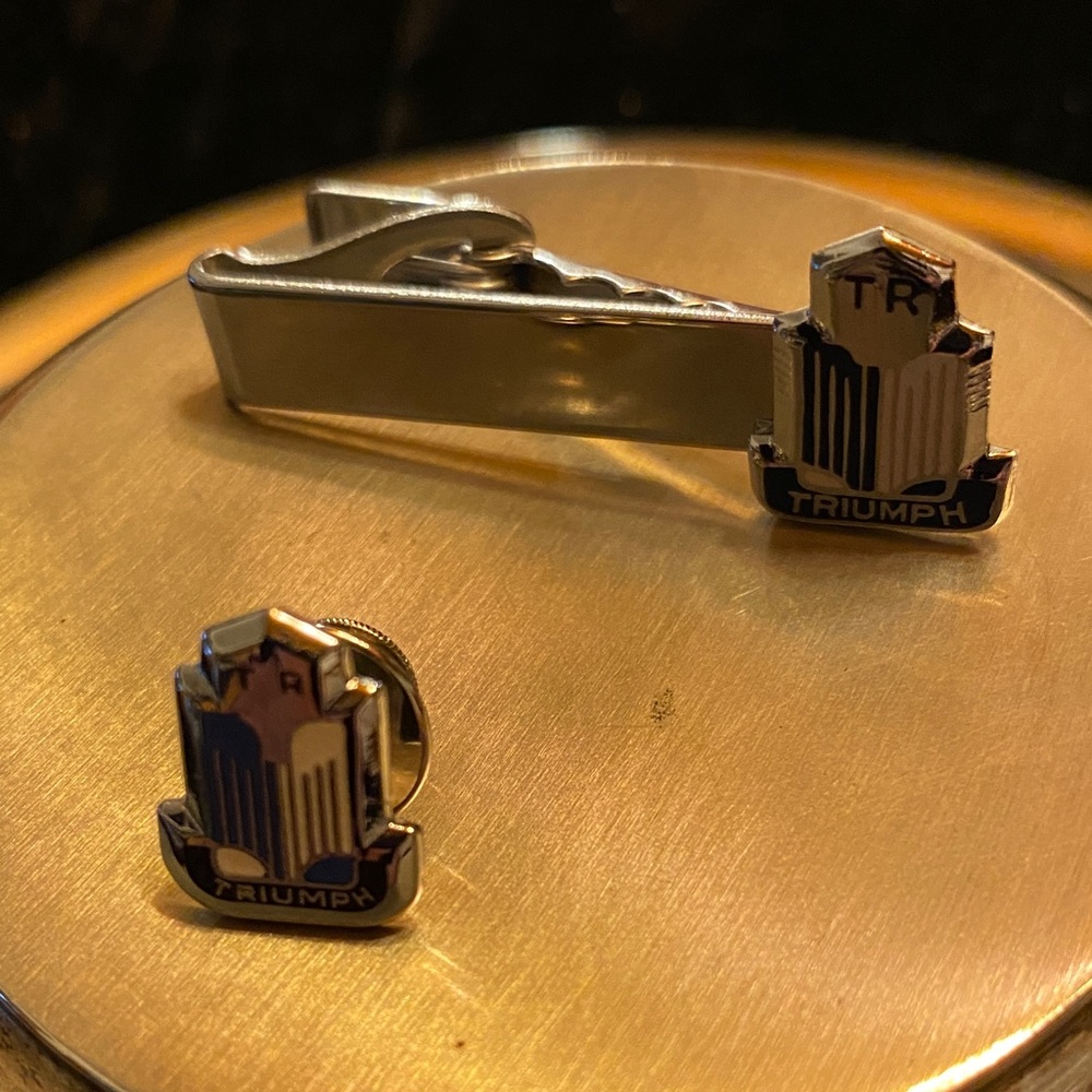Triumph Silver and Blue Tie Clip And Tie Tack